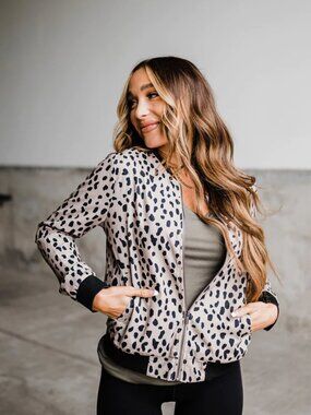 Ampersand Ave Bomber Jacket Size M Dusty Cheetah Print Zip Up Animal Print
